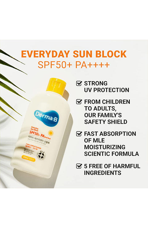 Derma B Everyday Sun Block Large Size Sunscreen SPF50+ PA++++ 6.71 Fl Oz 200ml - Palace Beauty Galleria