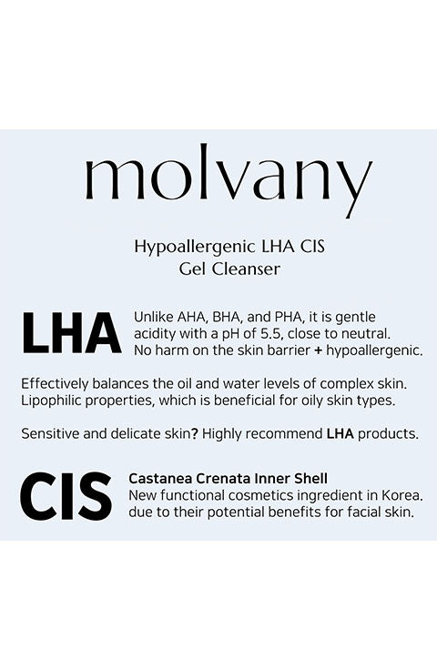 MOLVANY HYPOALLERGENIC LHA CIS GEL CLEANER 200Ml - Palace Beauty Galleria