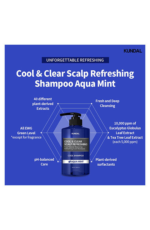 Kundal Cool & Clear Scalp Refreshing Shampoo Aqua Mint, 16.9 fl oz (500 ml) - Palace Beauty Galleria