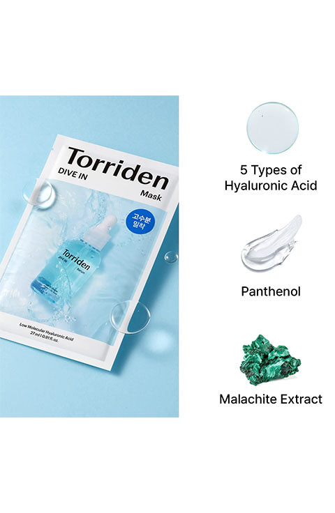 Torriden DIVE-IN Hyaluronic Acid Facial Sheet Masks 1Sheet, 1Box(10Sheet) - Palace Beauty Galleria