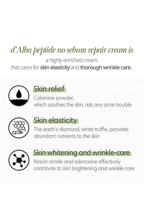 d'Alba Piedmont Peptide No-Sebum Repair Cream 50Ml - Palace Beauty Galleria