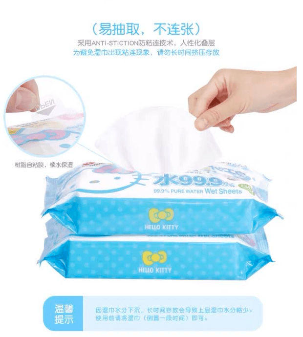 Hello Kitty Pure Water Wet Wipes 80sheets * 3 packs - Palace Beauty Galleria