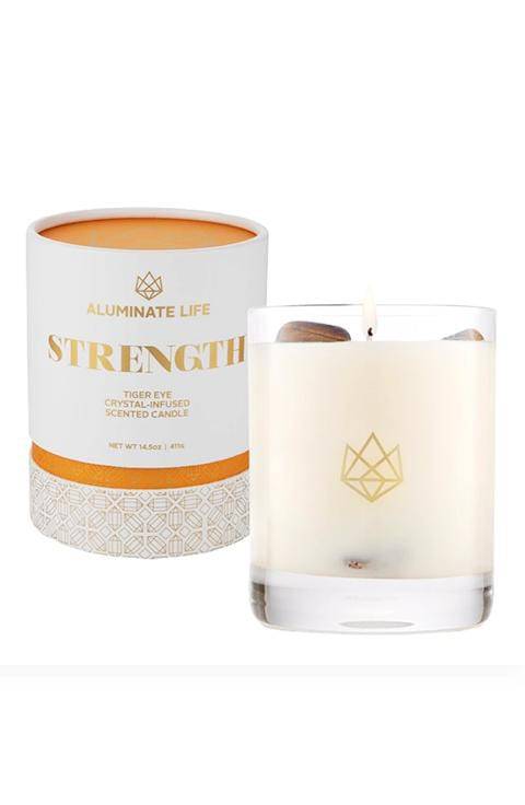 ALUMINATE LIFE  STRENGTH CANDLE Tiger Eye Infused Scented Candle - Palace Beauty Galleria