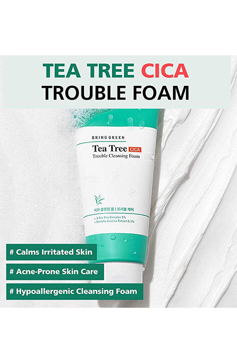 BRING GREEN Tea Tree Cica Trouble Cleansing Foam 6.76 fl. oz. Double set - Palace Beauty Galleria