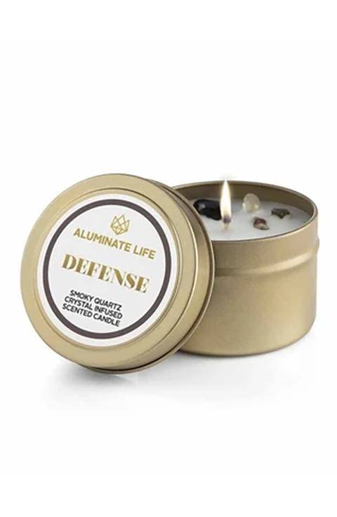 ALUMINATE LIFE DEFENSE CANDLE TIN Smoky Quartz Crystal-Infused Scented Candle - Palace Beauty Galleria