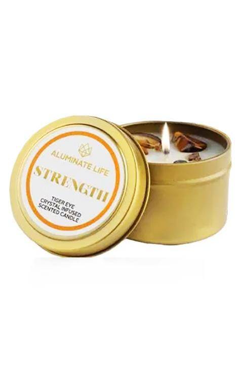 ALUMINATE LIFE STRENGTH CANDLE TIN Tiger Eye Infused Candle Tin - Palace Beauty Galleria